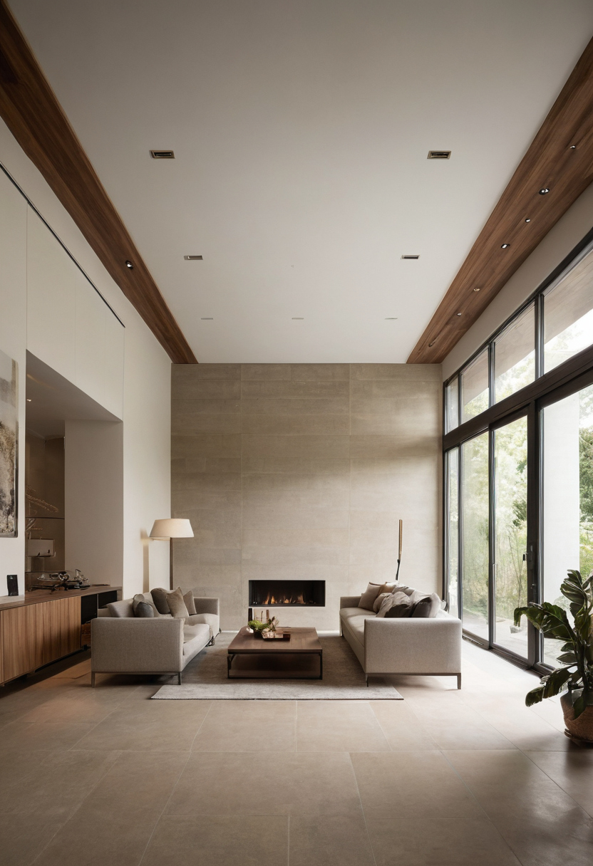 What is the relationship between ceiling height and furniture scale in a living room