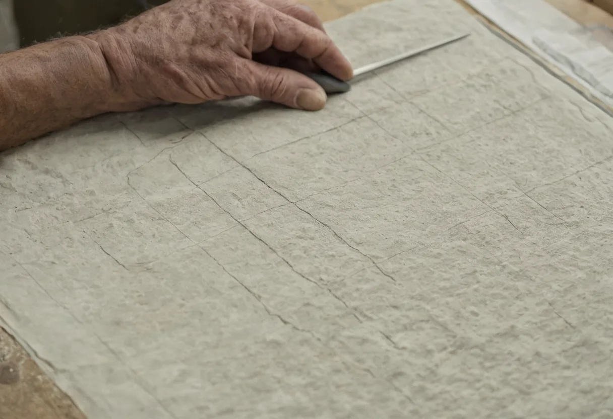 Hands comparing a specification sheet with a physical stone sample
