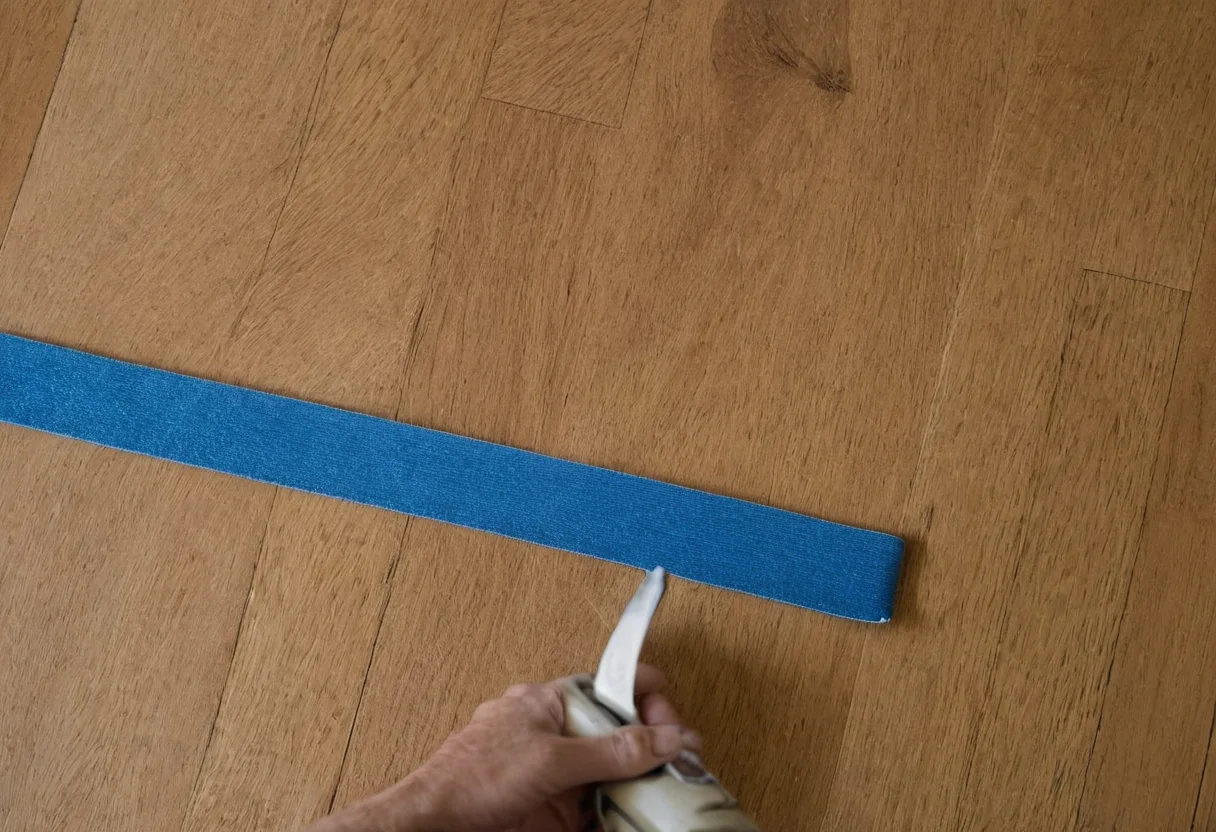 Living-room rug perimeter marked around the actual furniture arrangement