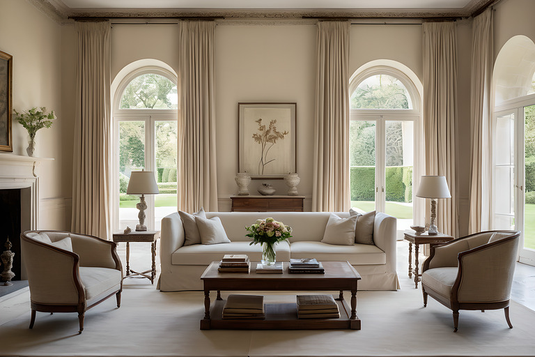 Villa living room with a sofa facing two armchairs across a low table