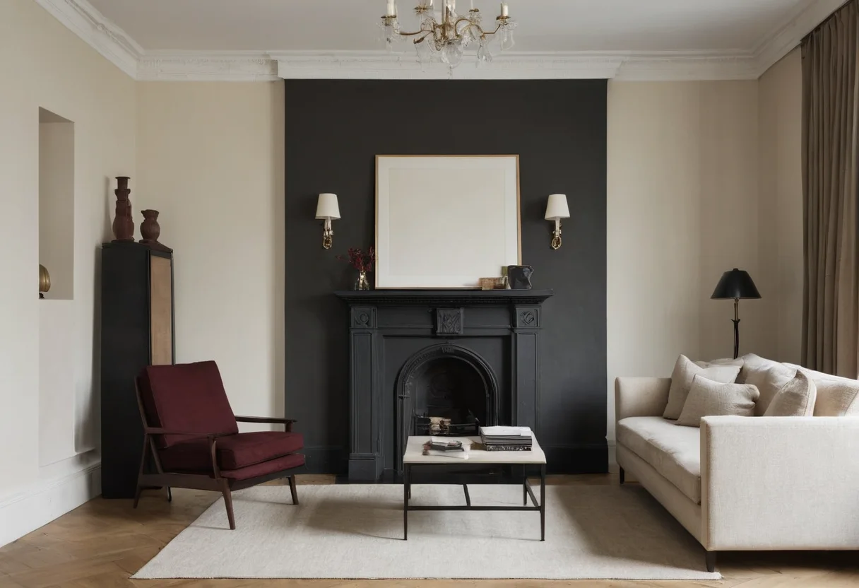 Asymmetric room composition balanced by furniture and negative space